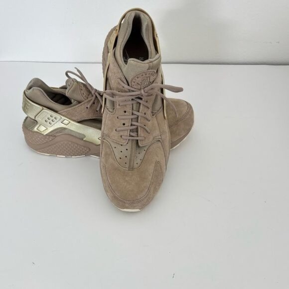 Nike Hurache Men's 10.5 Suede Mesh Taupe & Gold Festival Streetwear Athleisure - Picture 11 of 12